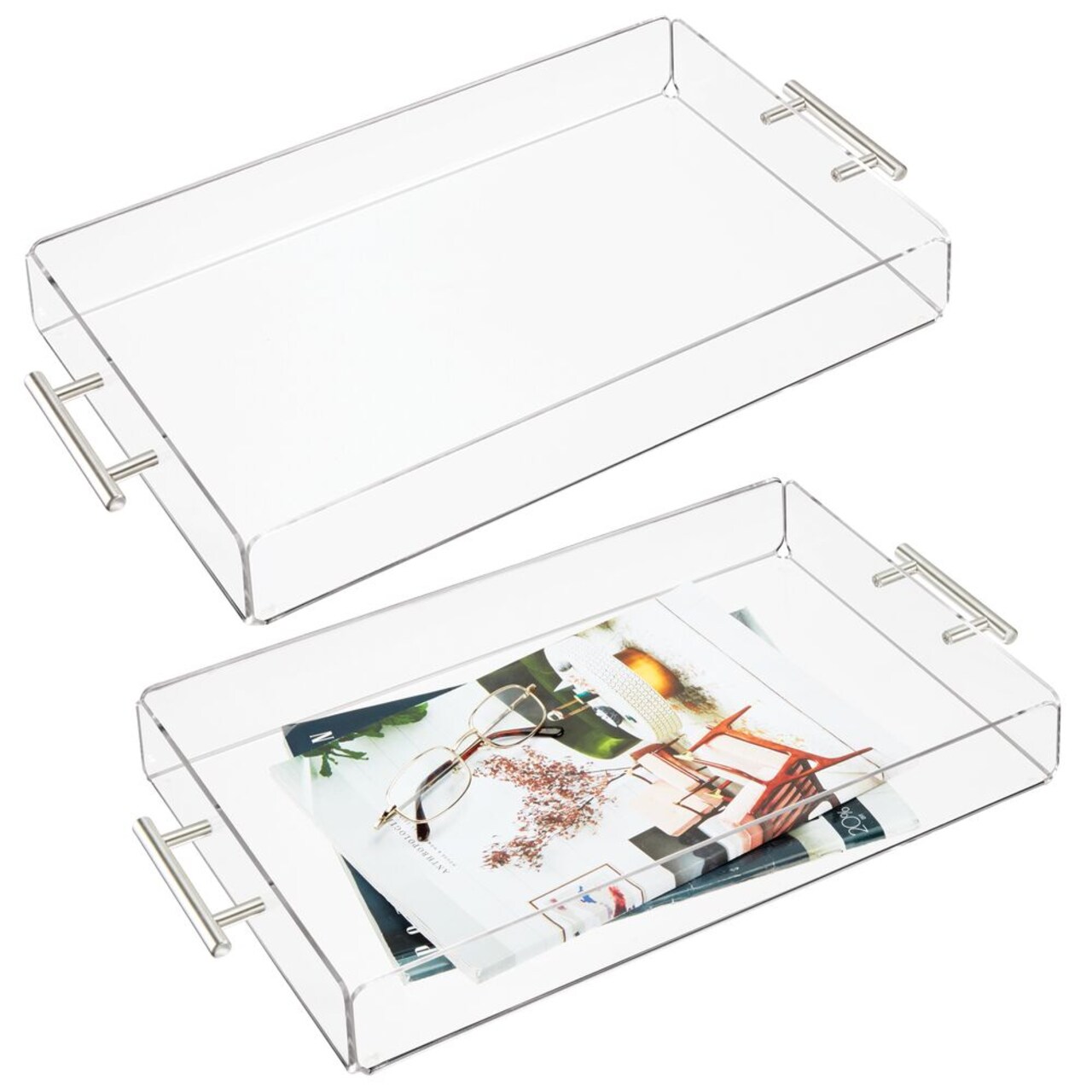 mDesign Acrylic Rectangular Serving Tray with Handles - 2 Pack